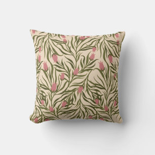 Stylized pink bell-shaped floral pattern cushion