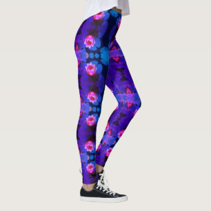 Stylized Pink Water Lily Flowers Plants Leggings