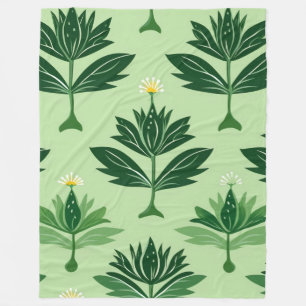 Stylized Plant Pattern – Harmony in Green Fleece Blanket