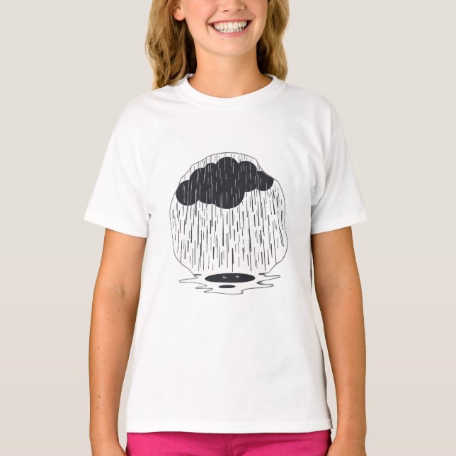 Stylized Rain Cloud with Falling Rain and Puddle T-Shirt (Front)