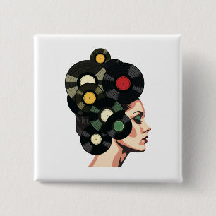 Stylized Retro Vinyl Record Poster Art 15 Cm Square Badge