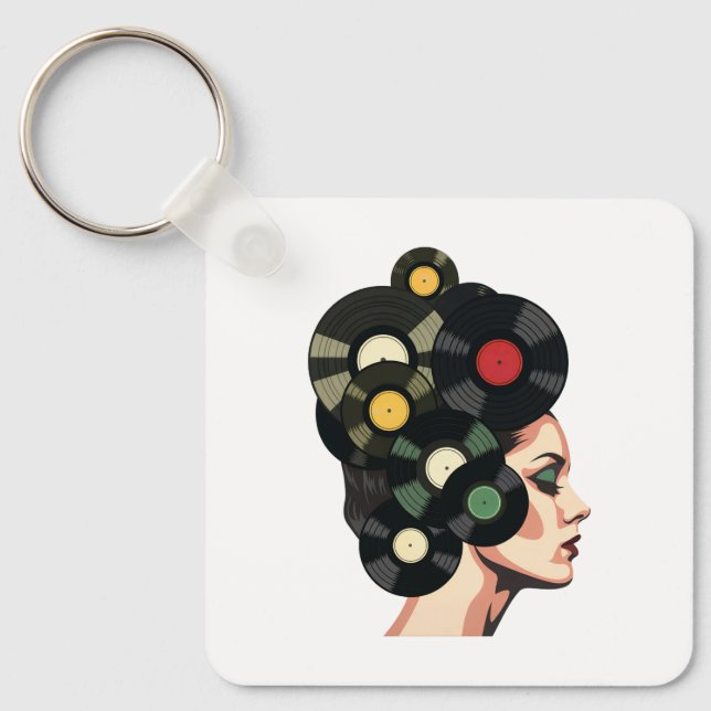 Stylized Retro Vinyl Record Poster Art Key Ring (Front)