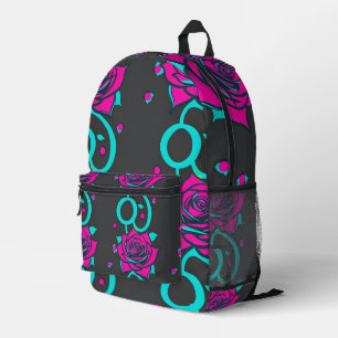 Stylized Roses In Bright Turquoise And Pink Printed Backpack