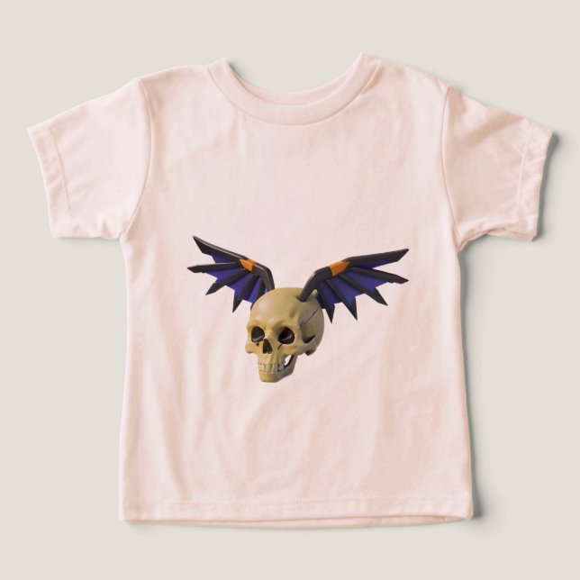 Stylized Skull with Angular Colorful Wings (Design Front)