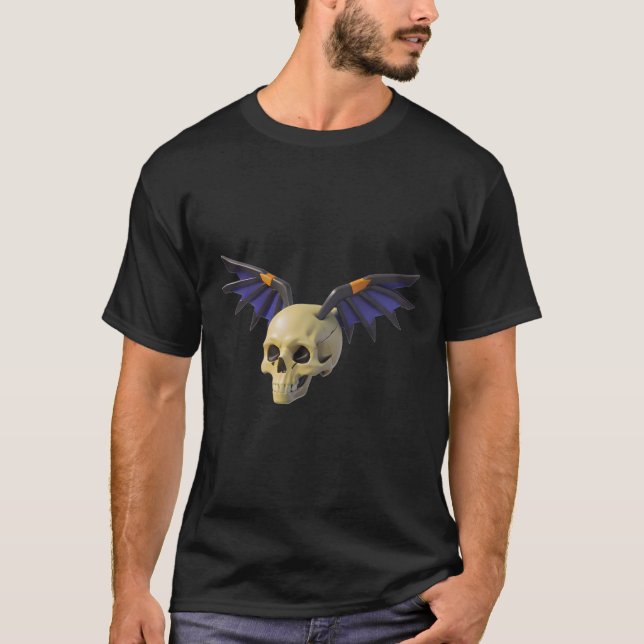 Stylized Skull with Angular Colorful Wings T-Shirt (Front)