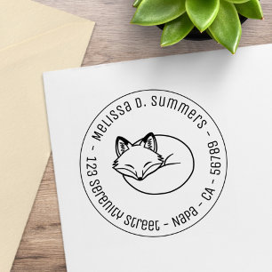 Stylized Sleeping Fox Round Address 3 Rubber Stamp