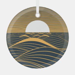 Stylized sun-moon, dark sea illustration. glass tree decoration