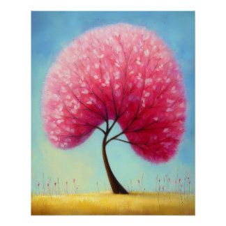 stylized tree with pink blossoms - cartoon poster