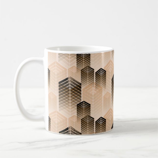 stylized urban landscape seamless pattern in sepia coffee mug (Left)