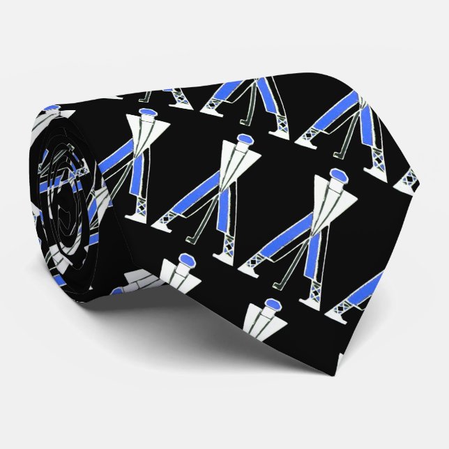 STYLIZED WHITE BLACK BLUE GOLFER ,GOLF PLAYERS TIE (Rolled)