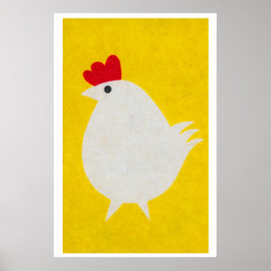 Stylized White Chicken 1960s-70s Matchbox Label Poster