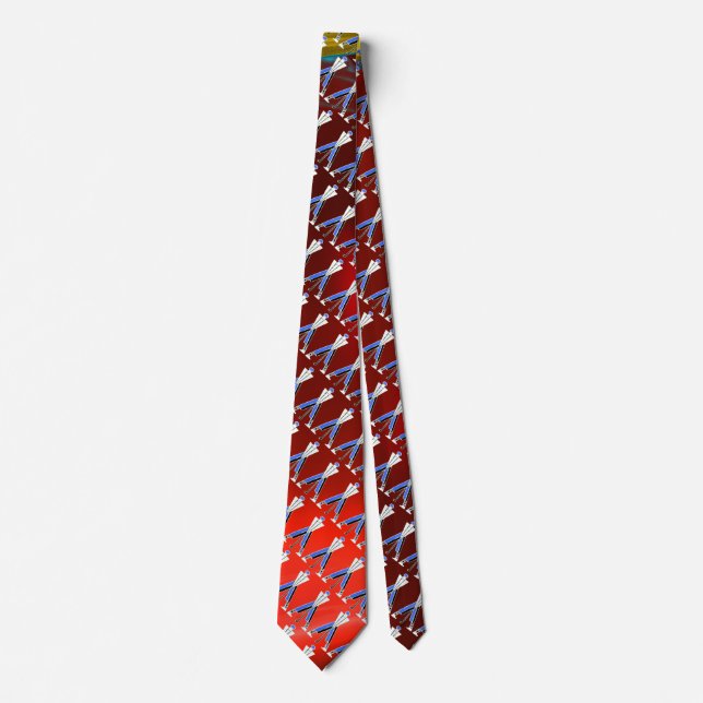 STYLIZED WHITE RED BLUE GOLFER ,GOLF PLAYERS TIE (Front)