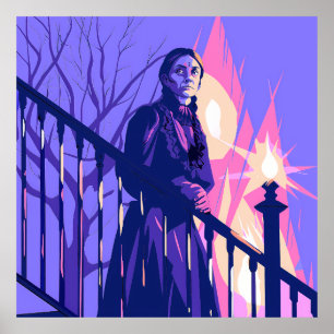 Stylized Woman on Stairs in Moody Light Poster