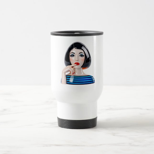 Stylized Woman With Red Lips  Travel Mug (Center)