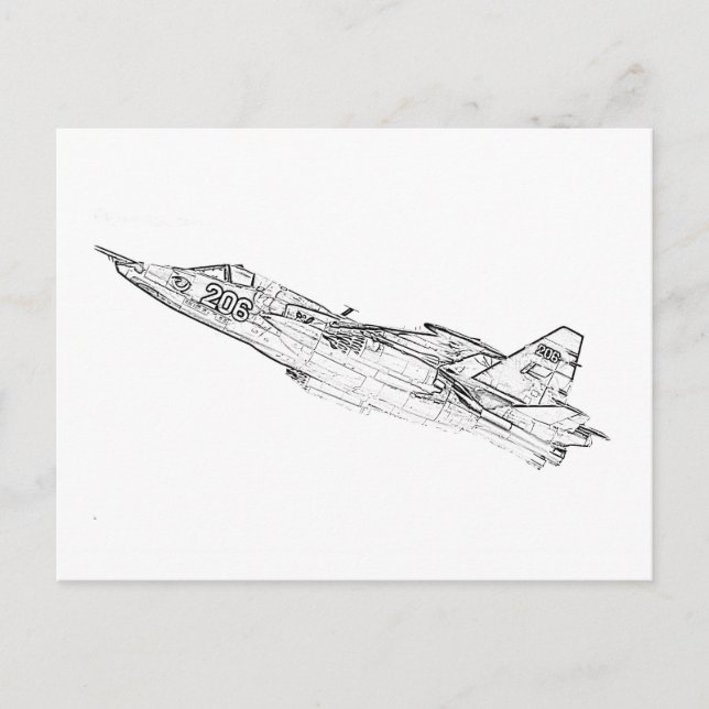 SU 25 Grach Soviet Frogfoot Plane Sketch Postcard (Front)