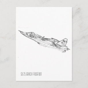 SU 25 Grach Soviet Frogfoot Plane Sketch  Postcard