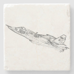 SU 25 Grach Soviet Frogfoot Plane Sketch Stone Coaster