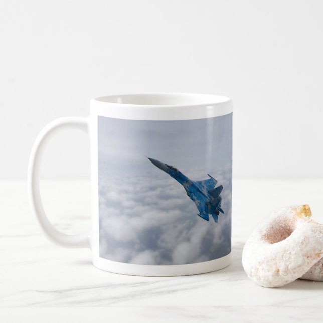 SU-27 Flanker Above The Clouds Coffee Mug (With Donut)