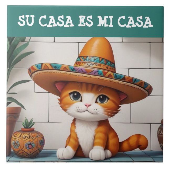 Su Casa es Mi Casa - Funny Spanish Cat Humour Tile (Front)