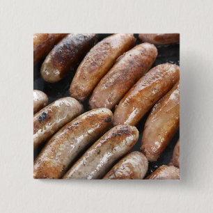 Suasages on Barbeque 15 Cm Square Badge