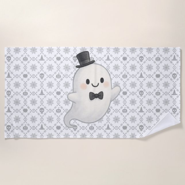 Suave cartoon ghost Halloween  Beach Towel (Front)