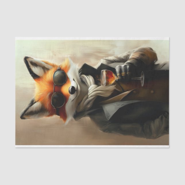 Suave Gentleman Fox, Glasses & Wine DC6R Decoupage Tissue Paper (Front)