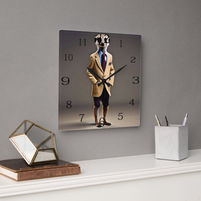 Suave Looking Meerkat Means Business, Square Wall Clock (Office)