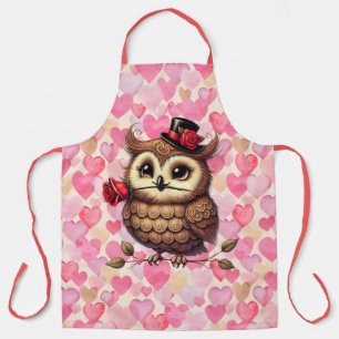 suave Owl with colourful hearts Valentine's Day Apron