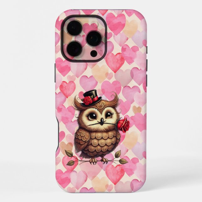 suave Owl with colourful hearts Valentine's Day  iPhone Case (Back)