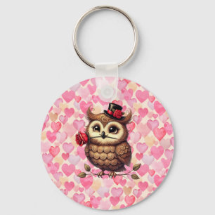 suave Owl with colourful hearts Valentine's Day Key Ring