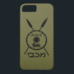 Subdued Maccabee Shield And Spears Case-Mate iPhone Case<br><div class="desc">A black military "subdued" style depiction of a Maccabee&#39;s shield and two spears. The shield is adorned by a lion and text reading "Yisrael" (Israel) in the Paleo-Hebrew alphabet. Hebrew text reading "Maccabee" also appears. The Maccabees were Jewish rebels who freed Judea from the yoke of the Seleucid Empire. Chanukkah...</div>