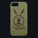 Subdued Maccabee Shield And Spears Case-Mate iPhone Case<br><div class="desc">A black military "subdued" style depiction of a Maccabee&#39;s shield and two spears. The shield is adorned by a lion and text reading "Yisrael" (Israel) in the Paleo-Hebrew alphabet. Hebrew text reading "Maccabee" also appears. The Maccabees were Jewish rebels who freed Judea from the yoke of the Seleucid Empire. Chanukkah...</div>