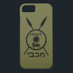 Subdued Maccabee Shield And Spears Case-Mate iPhone Case<br><div class="desc">A black military "subdued" style depiction of a Maccabee&#39;s shield and two spears. The shield is adorned by a lion and text reading "Yisrael" (Israel) in the Paleo-Hebrew alphabet. Hebrew text reading "Maccabee" also appears. The Maccabees were Jewish rebels who freed Judea from the yoke of the Seleucid Empire. Chanukkah...</div>