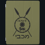 Subdued Maccabee Shield And Spears iPad Smart Cover<br><div class="desc">A black military "subdued" style depiction of a Maccabee's shield and two spears. The shield is adorned by a lion and text reading "Yisrael" (Israel) in the Paleo-Hebrew alphabet. Hebrew text reading "Maccabee" also appears. The Maccabees were Jewish rebels who freed Judea from the yoke of the Seleucid Empire. Chanukkah...</div>