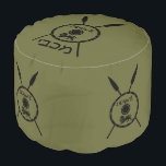 Subdued Maccabee Shield And Spears Pouf<br><div class="desc">A black military "subdued" style depiction of a Maccabee's shield and two spears. The shield is adorned by a lion and text reading "Yisrael" (Israel) in the Paleo-Hebrew alphabet. Hebrew text reading "Maccabee" also appears. The Maccabees were Jewish rebels who freed Judea from the yoke of the Seleucid Empire. Chanukkah...</div>