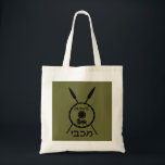 Subdued Maccabee Shield And Spears Tote Bag<br><div class="desc">A black military "subdued" style depiction of a Maccabee's shield and two spears. The shield is adorned by a lion and text reading "Yisrael" (Israel) in the Paleo-Hebrew alphabet. Hebrew text reading "Maccabee" also appears. The Maccabees were Jewish rebels who freed Judea from the yoke of the Seleucid Empire. Chanukkah...</div>