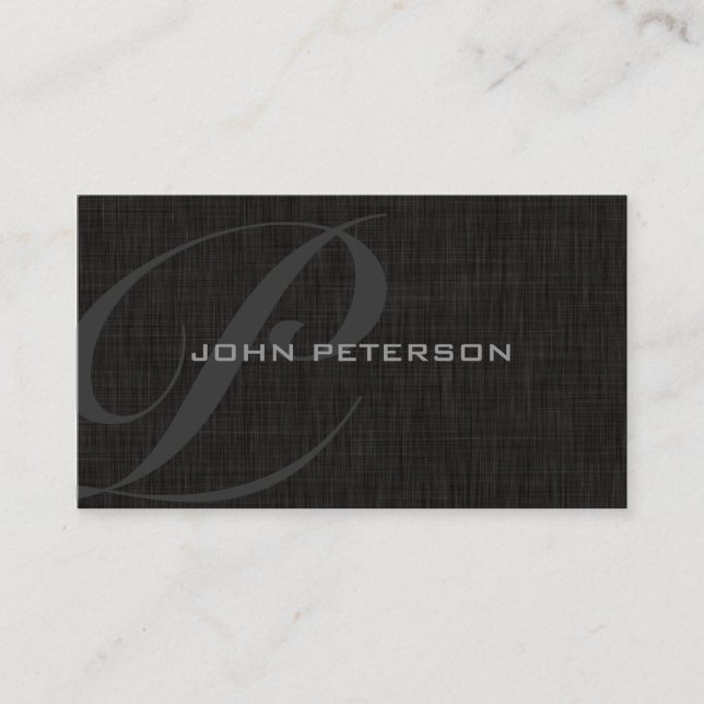 Subdued Monogram BLACK Linen texture- Business Card (Front)