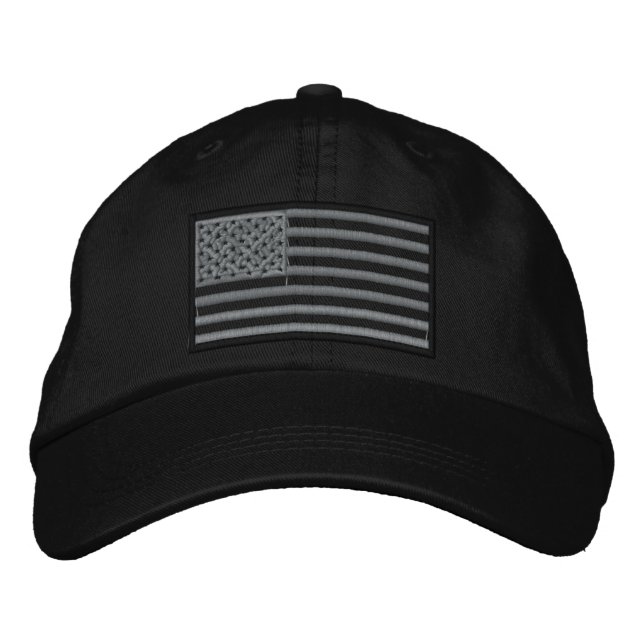 Subdued U.S. Flag Embroidered Hat (Black) (Front)