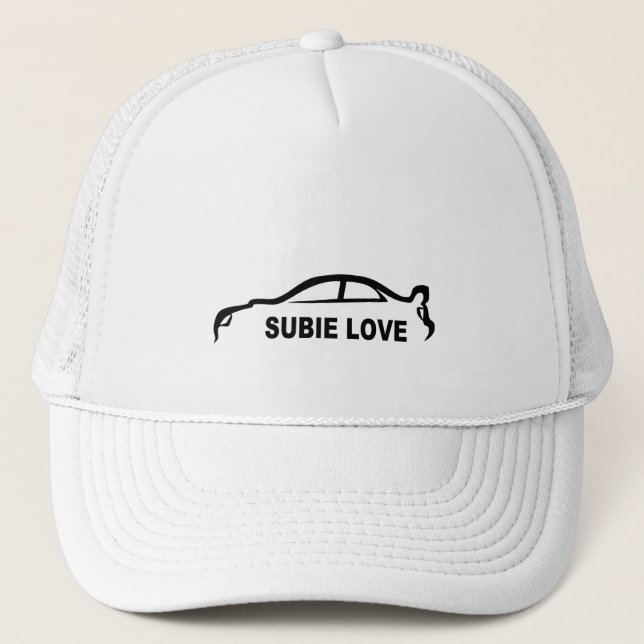 Subie Love Black silhouette Trucker Hat (Front)