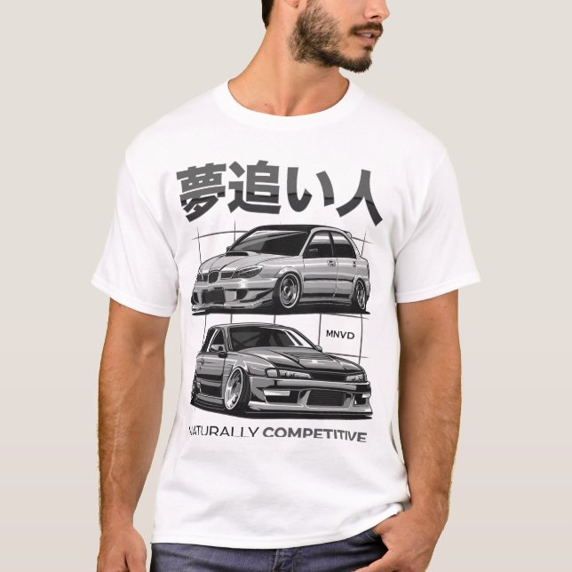 Subie vs Silvia Automotive Car Illustration T-Shirt (Front)