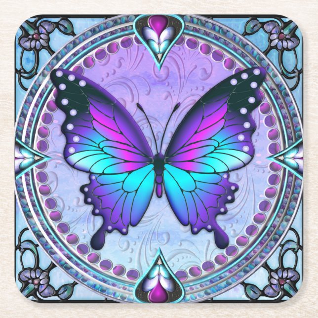 Sublimation Butterfly with Background Square Paper Coaster (Front)