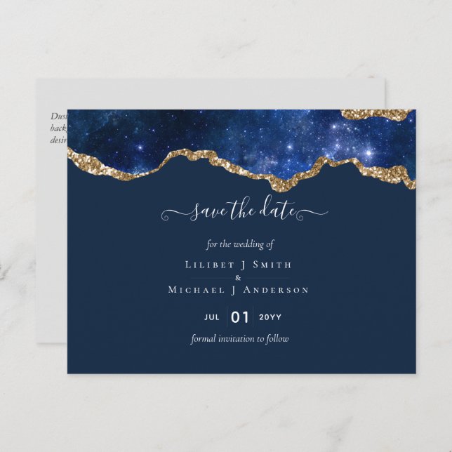 Sublime Agate Blue Gold WEDDING SUITE Postcard (Front/Back)
