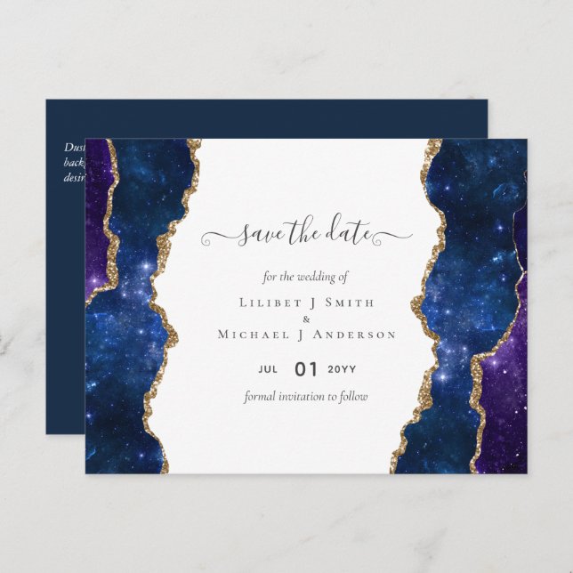 Sublime Agate Blue Gold WEDDING SUITE Postcard (Front/Back)