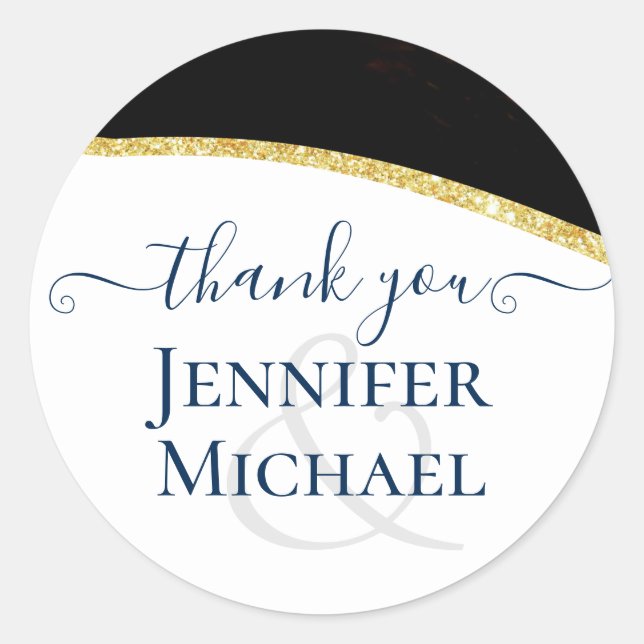 Sublime Black and Gold Modern Wedding Classic Round Sticker (Front)