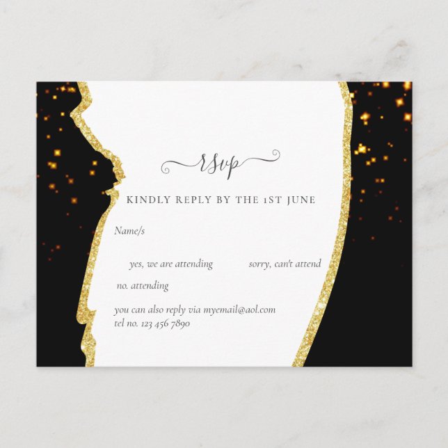 Sublime Black Gold Glitter Wedding Postcard (Front)
