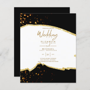 Sublime Black Gold White Wedding Invitations