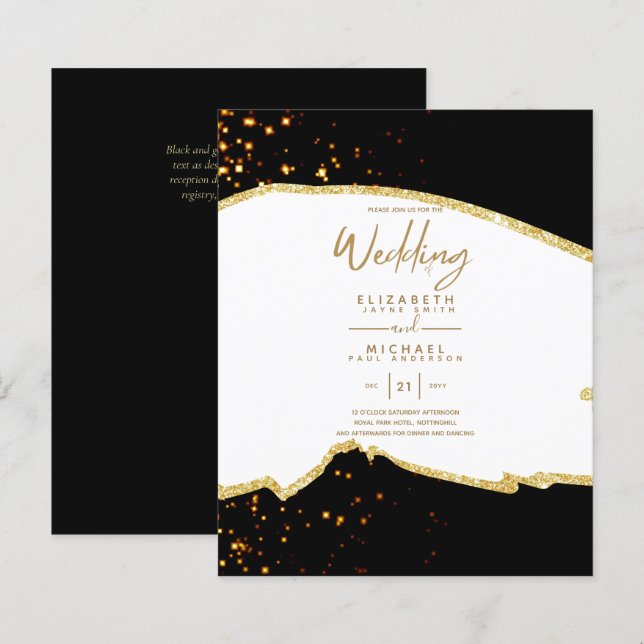 Sublime Black Gold White Wedding Invitations (Front/Back)
