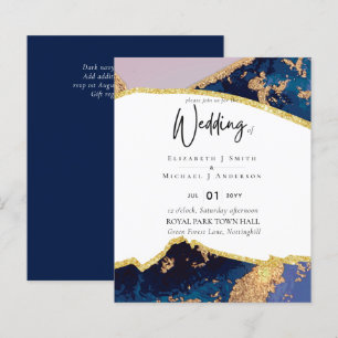 Sublime Blue Gold Agate Wedding Invitations