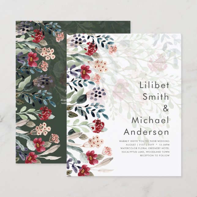 Sublime Burgundy Blue Wildflowers Wedding Elegant (Front/Back)