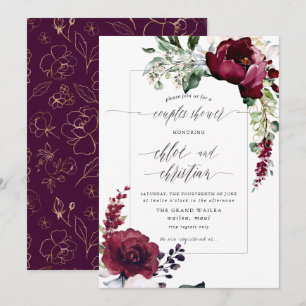 Sublime Burgundy Blush Watercolor Couples Shower Invitation